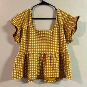 Madewell Gingham Knit Ruffle-Hem Top Size Large